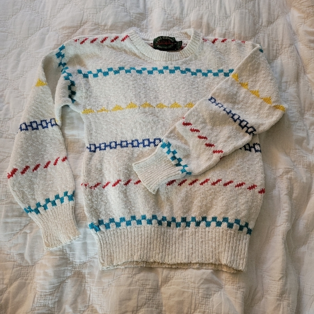 Vintage Cotton Sweater with Colorful Stripes, small